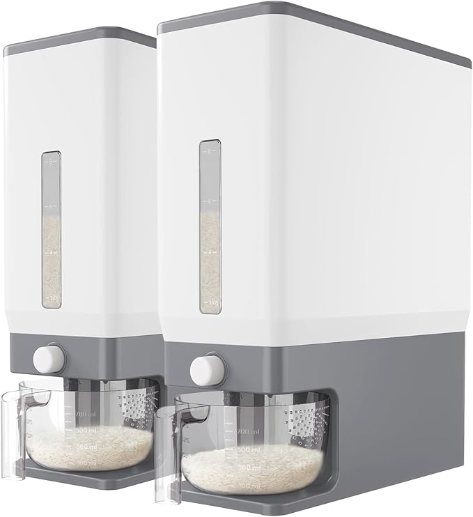 Lifewit 2 Pack Rice Dispenser 25 Lbs(11.3kg), Rice Storage Container Sealed Moisture Proof with Measuring Cup for Kitchen Pantry Household, BPA-Free