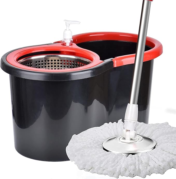 Spin Mop and Bucket, 360 Mop and Bucket with Wringer Set 3 Mop Heads, Stainless Steel Floor Spin Mop Bucket System for Floor Cleaning