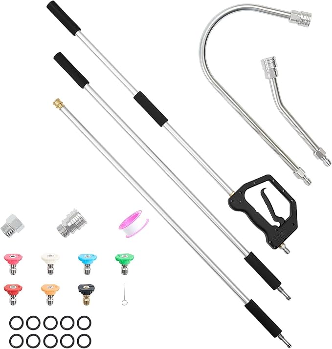 VEVOR 9 FT Pressure Washer Telescoping Wand, 3-Section with Power Washer Extension Wands, 7 Nozzles, Hose Adapter, Support Belt, Storage Bag