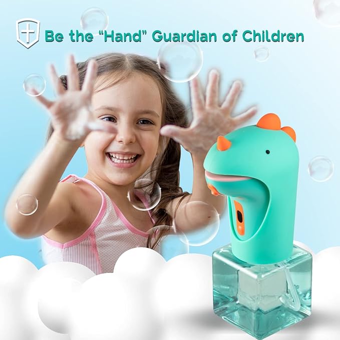 Dinosaur Automatic Soap Dispenser, Auto Foaming Touchless Hand Soap Dispenser for Kids, IPX6 Waterproof Cute Foam Sanitizer Dispenser for Bathroom Countertop, 8.7oz/250ML (Battery Type)