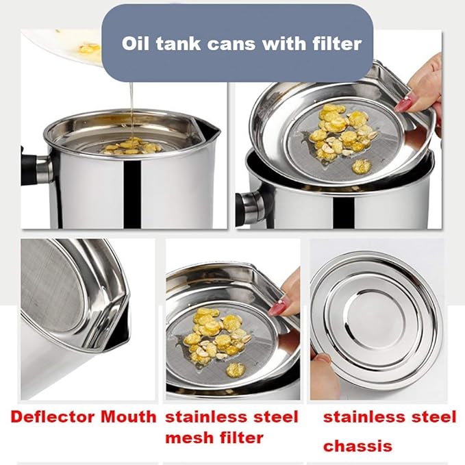 LI-GELISI Oil Storage Grease Keeper, Grease Strainer Pot Grease Container with Mesh Strainer (Thicker 2.0 L)