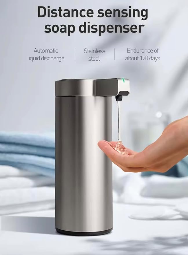 9 oz. Automatic Soap Dispenser – Touchless Infrared Sensor, Stainless Steel, IPX5 Waterproof, USB-C Rechargeable, for Bathroom & Kitchen, Hands-Free Soap Dispenser (Brushed Silver)