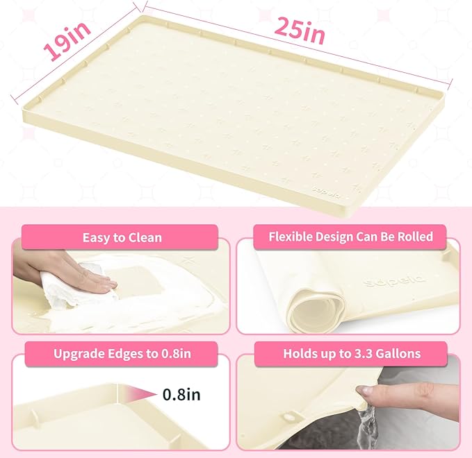 Under Sink Mat 25"×19" Waterproof Silicone Cabinet Liner & Sink Protector