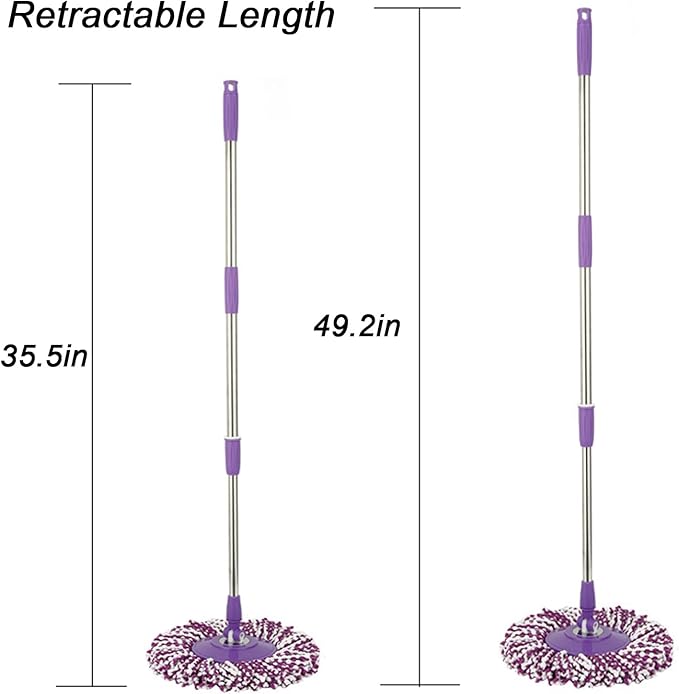 Spin Mop Pole Handle Replacement, Home Floor 360 Degrees Rotating Telescopic Replacement Handle Cleaning Tool Accessories Enhanced Thickened Version for Cleaning Home Office (Purple)