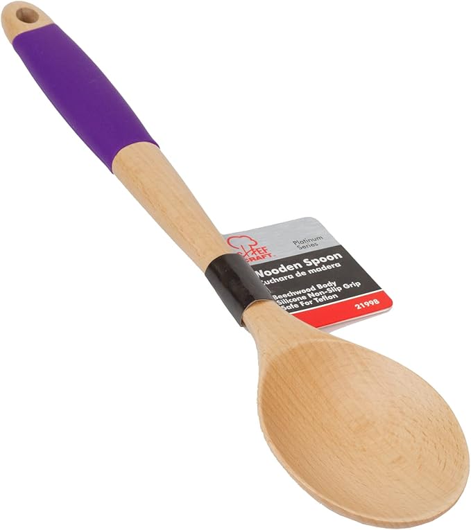 Chef Craft Purple Wooden Spoon with Silicone Handle