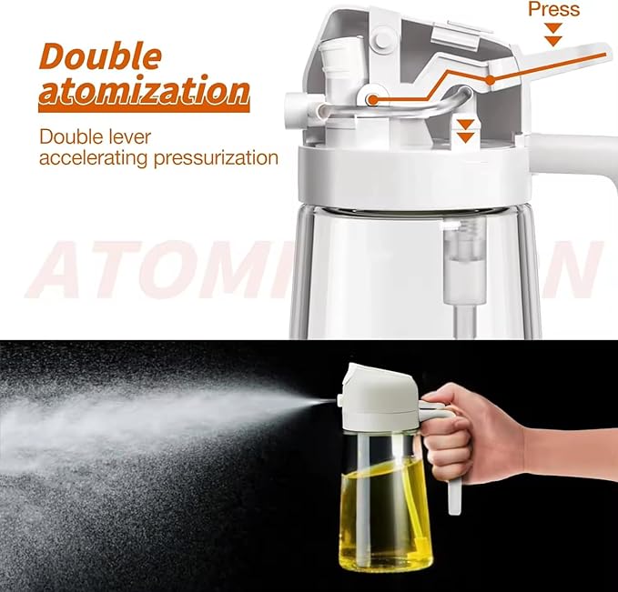 16 oz Glass Oil Sprayer for Cooking, Refillable Oil Bottle for Kitchen with Silicone Brush and Cleaning Brush, Leak Proof Fine Mist Dispenser, Black