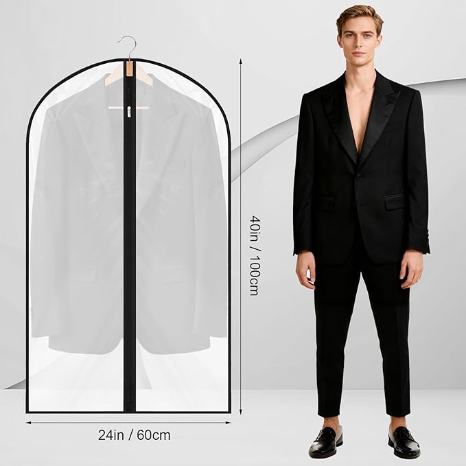 6 Pack Garment Bags 60 * 100cm, 40in PEVA Translucent Garment Covers, Jackets