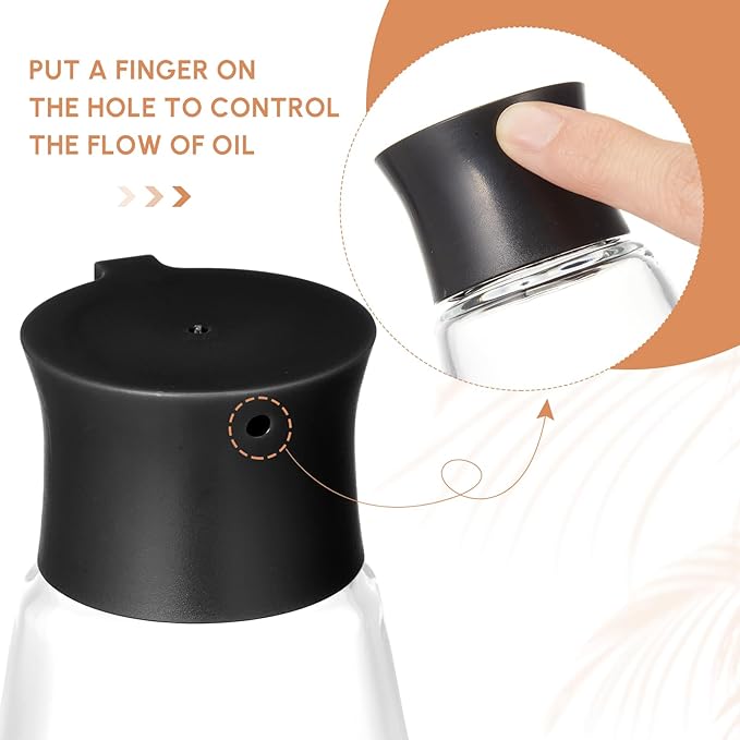 2 Pcs 9.6 oz Cruet Dispenser for Olive Oil Vinegar Soy Sauce Dispenser Bottle Glass Soy Sauce Container Oil Bottle for Kitchen Cooking Barbecue (Black, White)