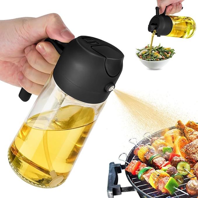Oil Dispenser for Kitchen Spray, Oil Dispenser Bottle Spray and Pour, 2 in 1 Olive Oil Dispenser Bottle for Kitchen, 16oz/470ml Glass Oil Bottle for Air Fryer, Salad, Frying, BBQ ( Color : Black )