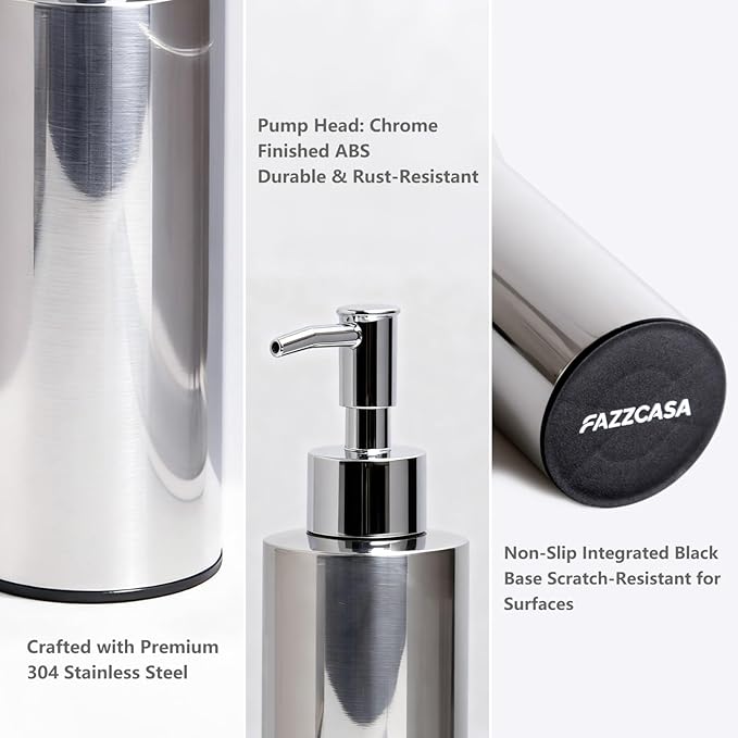 Stainless Steel Soap Dispenser, which is Suitable for Kitchen and Bathroom Hand sanitizer and Shower Gel Shampoo, (7.5OZ/220ML)