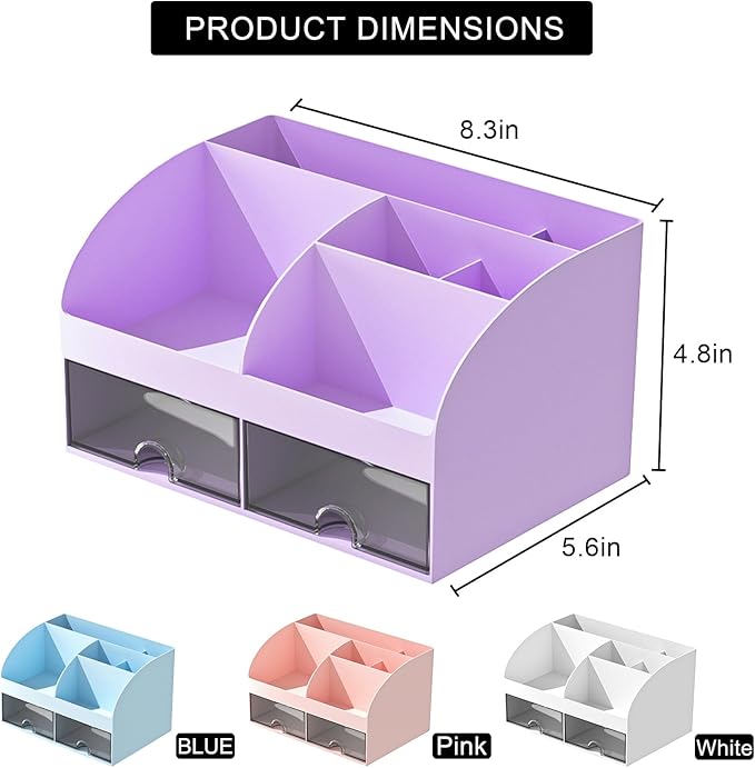 Makeup Organizer with Drawers, Cosmetic Storage for Dresser Vanity and Bathroom Countertop, Beauty Holder for Lipstick Brush, Skincare Organizer for Vanity, Cosmetic Display Case (Purple)