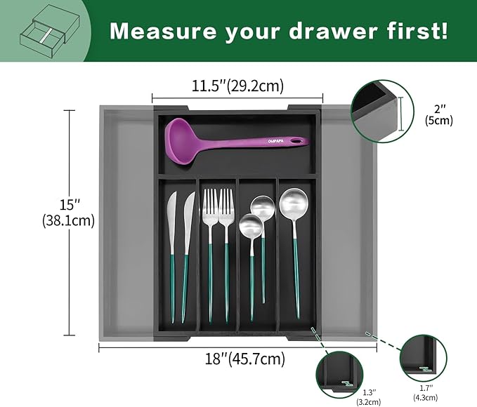 Bamboo Silverware Drawer Organizer, Expandable Kitchen Utensils Drawer Organiser