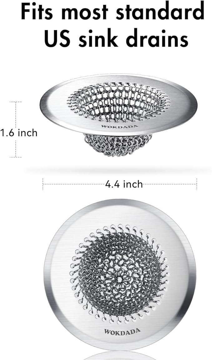 Wokdada Sink Drain Strainer, Reversible Easy Clean Mesh Sink Strainer with 304 Stainless Steel
