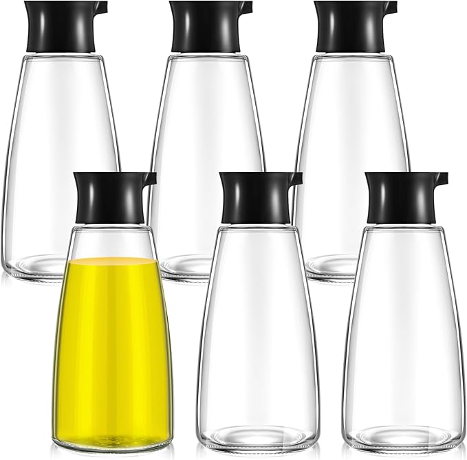 6 Pcs 9.6 oz Cruet Dispenser for Olive Oil Vinegar Soy Sauce Dispenser Bottle Glass Soy Sauce Container Oil Bottle for Kitchen Cooking Barbecue (Black)