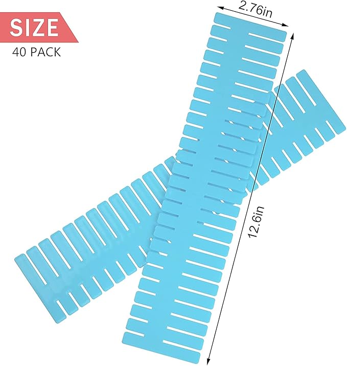 40Pcs Drawer Dividers, Adjustable Drawer Organizer for Socks, Underwear, Makeup, Can Help Tidy Kitchen, Bedroom, Dresser Blue
