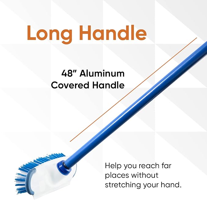 Superio Deck Brush with Long Handle Heavy Duty Stiff Bristles Grout Scrubber Brush with Scraper, Cleans Hot Tub, Pool, Granite Tiles, Bathroom, Patio, Garage, Kitchen, Wall and Deck (1, 48")