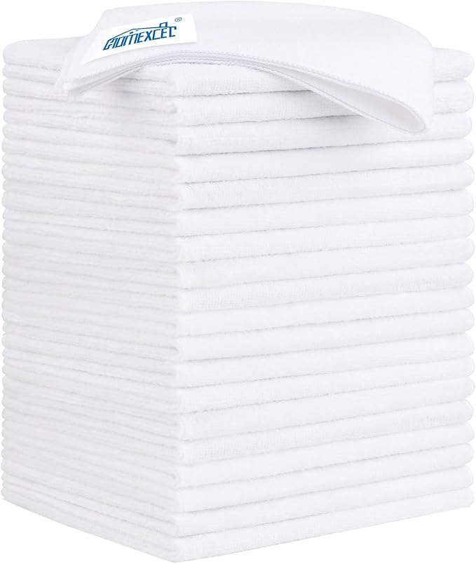 HOMEXCEL White Microfiber Cleaning Cloth 20 Pack 11.5 x 11.5 inch Microfiber Towels for Cars Ultra Absorbent Car Washing Cloth Lint Free Streak Free Cleaning Rags for Car, Kitchen Window