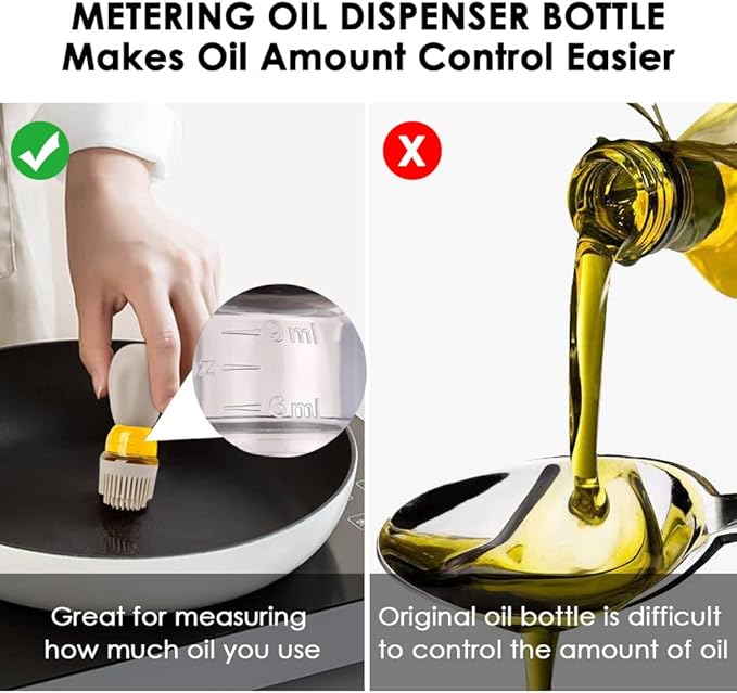 TINMIX Oil Dispenser with Brush - 2 Pack Glass Olive Oil Dispenser Bottle for Kitchen with Silicone Basting Brush BBQ Grilling Baking Cooking, T-OB22, White+Red