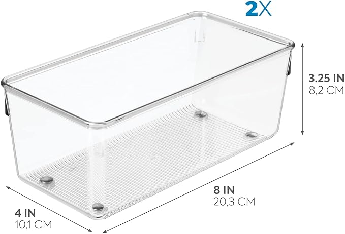 iDesign Plastic Drawer Organizer for Kitchen, Bathroom, and Desk Drawers, Set of 2, Clear