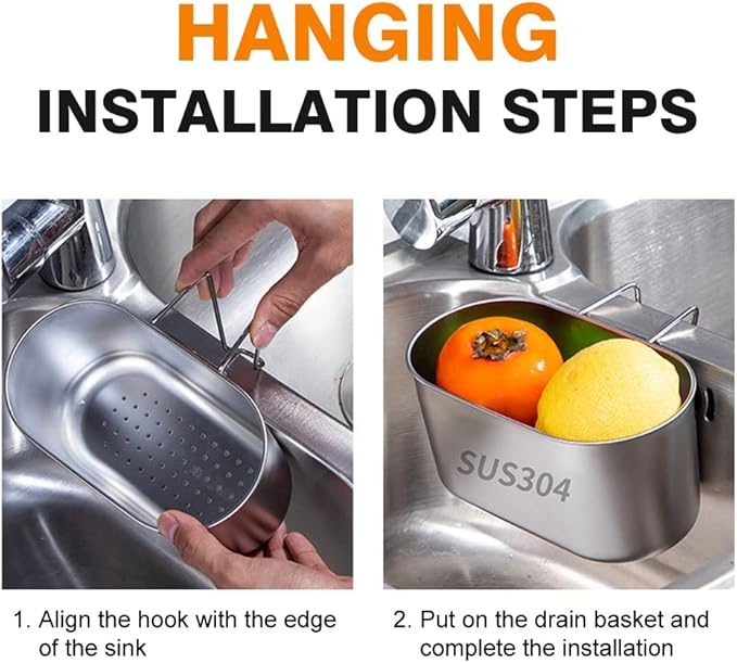 Stainless Steel Sink Drain Strainer Basket, Kitchen Food Catcher Sink Strainer Basket