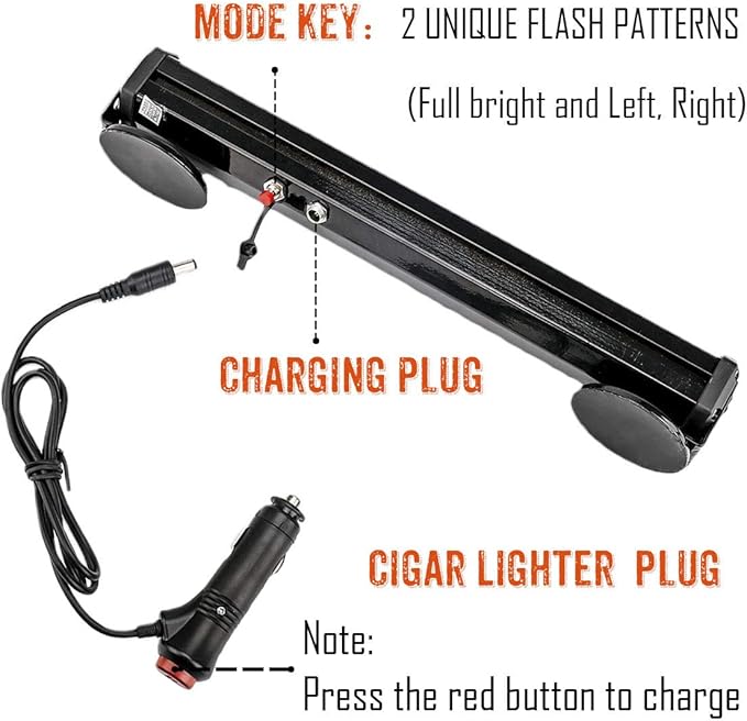 Amber Wireless Battery Traffic Advisor Emergency Lights Bar Beacon Led Strobe Warning Light Mini Roof Top Plow Hazard Flash with Magnetic Base Mount and 12 V Rechargeable Plug (Yellow, 12 LEDs)