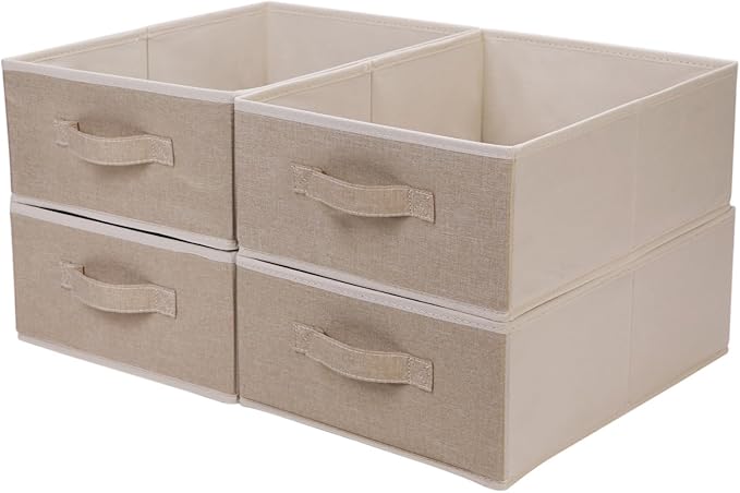 BOMKEE Clothings Collapsible Storage Bins, Foldable Organizers and Storage Baskets Cube Storage Bin for Bedroom Living Room (4 Pack, Beige