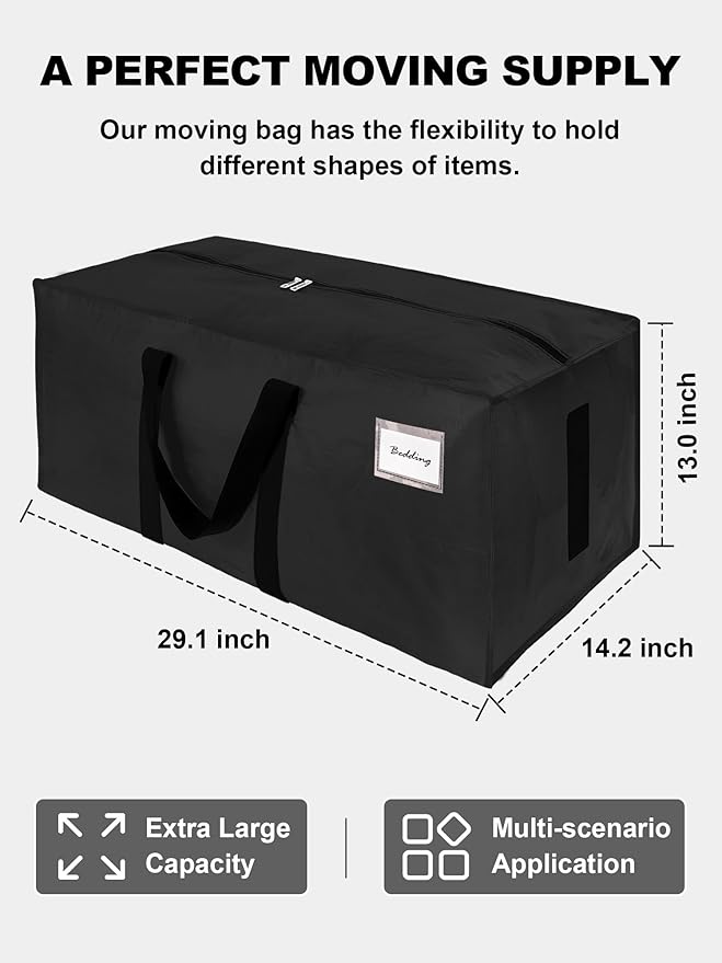 80 Pack Large Strong Moving Bags with Zippers & Carrying Handles, Black