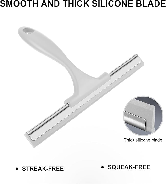 SetSail Squeegee for Shower Glass with Hook Stainless Steel Shower Squeegee for Glass Doors All-Purpose Window Squeegee for Cleaning, 10 Inches