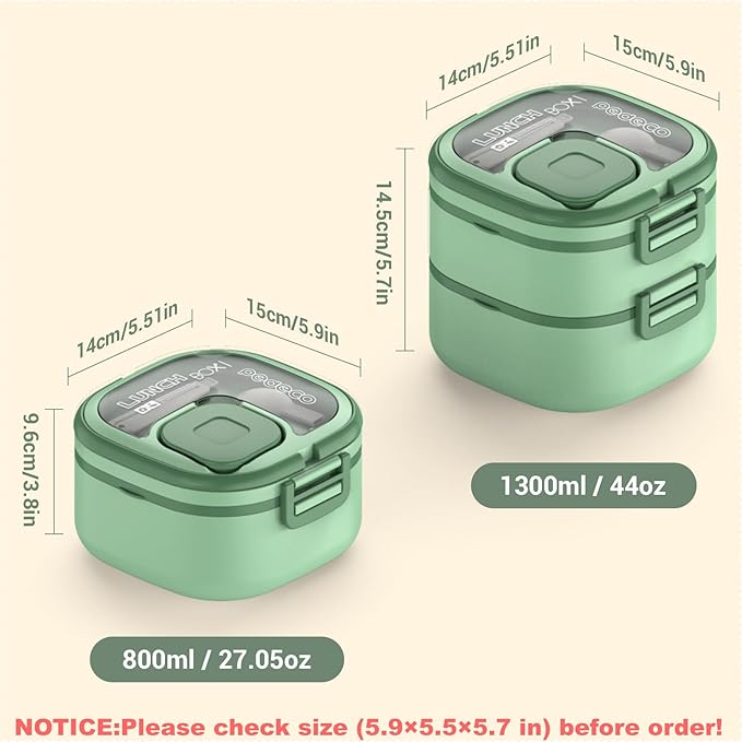 PEDECO Double-Layer Bento Lunch Box for Kids & Adults with Removable Stainless Steel Dividers,Dressing Container,BPA-Free,Dishwasher Safe