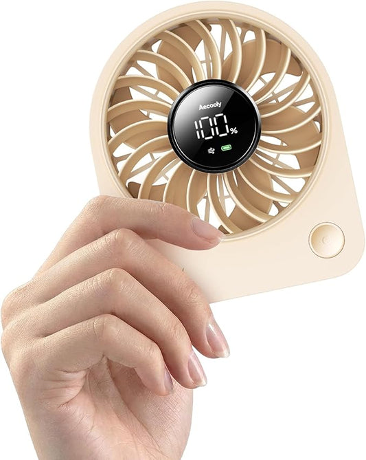 Aecooly Mini Portable Fan, Small Enough to Hold USB Desk Fan, 4 Speeds Quiet Rechargeable [10H Max Cooling Time], 180° Adjustable Battery Powered Personal for Travel, Office, Gifts for Women -Beige