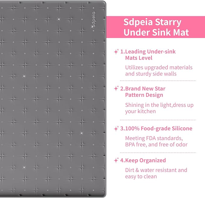 Under Sink Mat 19"×19" Waterproof Silicone Cabinet Liner & Sink Protector, Gray