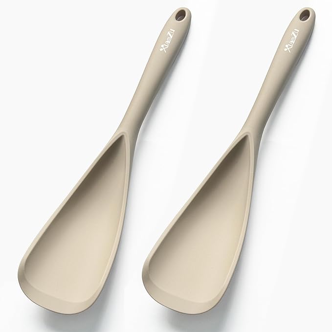 Silicone Spatula Spoon, Great for Both Cooking and Serving Durable BPA-Free Matte Black Silicone, Seamless Design, Safe for Nonstick Cooking Surfaces, 2-Pcs, Khaki