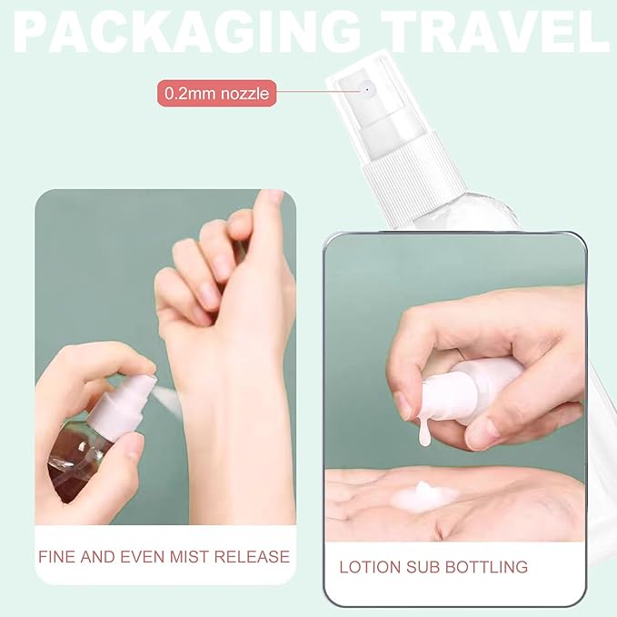 HAALII Small Spray Bottle, Spray Bottles, Clear Empty Fine Mist Plastic Mini Travel Bottle Set, Small Refillable Containers, 2 * 50ml, 2 * 100ml