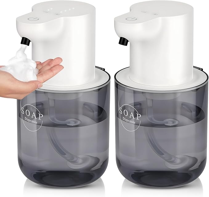2 Pack Automatic Soap Dispenser, Touchless Automatic Foaming Soap Dispenser, Electric Wall Mounted Dispenser, 13.5oz/400ML USB Rechargeable with 4-Level Adjustment for Bathroom, Kitchen & Office