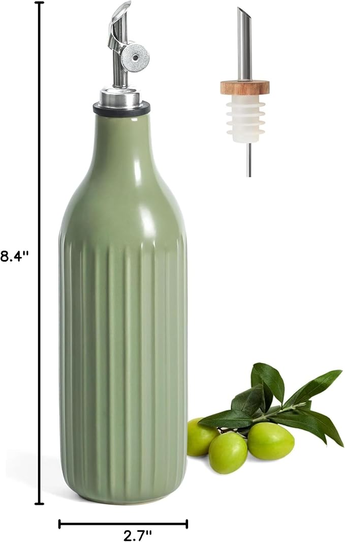 FE FUN ELEMENTS Olive Oil Dispenser Bottle, 19 oz Oil Dispenser for Kitchen and Vinegar Dispenser Bottle, Suitable for Vinegar, Coffee Syrups & Other Liquids, Green