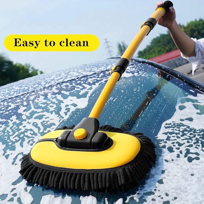 BMLEI Car Wash Brush with Long Handle, Microfiber Towels Car Wash Kit Cleaning Supplies, Car Wash Mop Mitt with 2 Replacement Head