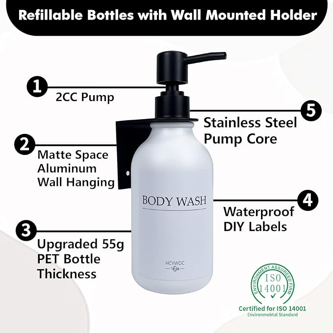 Shampoo Dispenser for Shower Wall, Shampoo and Conditioner Dispenser with 16 Waterproof Labels, No Drill Shower Soap Dispenser Bathroom, Shower Soap Dispenser Wall Mounted,17oz, 3 Pack, Black White