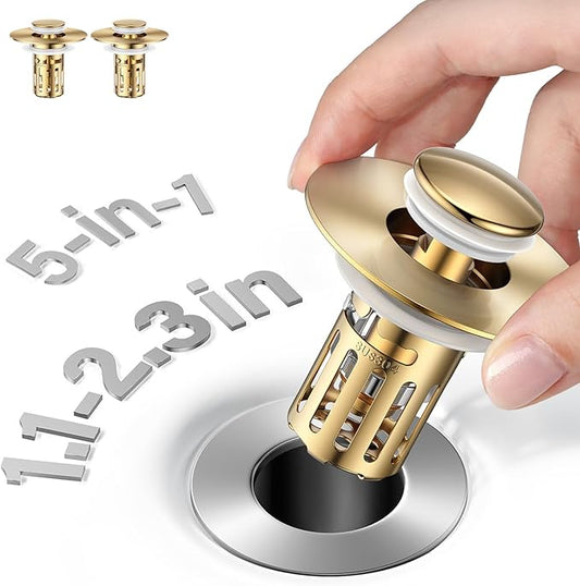 (2 Pc) Bathroom Sink Stopper-All Metal Sink Stopper-Universal Fit 99% Bathroom Stopper with Removable Stainless Steel Hair Catcher- Basin
