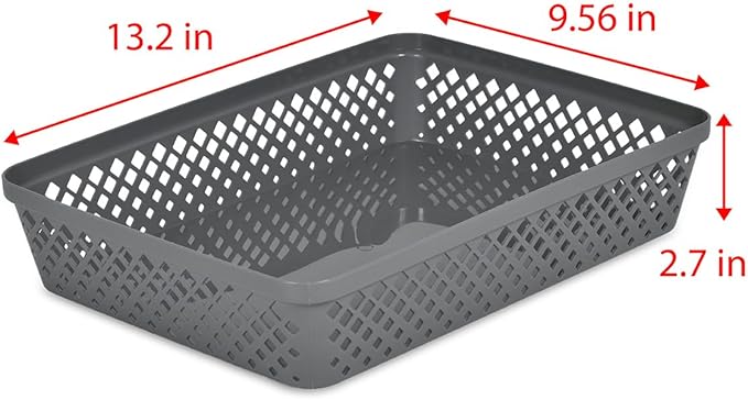Glad Plastic Storage Basket Set - Multipurpose Drawer Trays, Kitchen Pantry Containers, and Bathroom Bins - 3 Pack Large Organizers, Grey