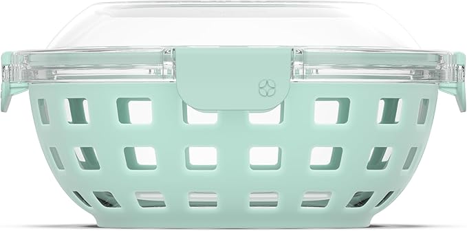 Ello Duraglass Meal Prep Container- Glass Food Storage Container with Silicone Sleeve and Airtight BPA-Free Plastic Lid, Dishwasher, Microwave