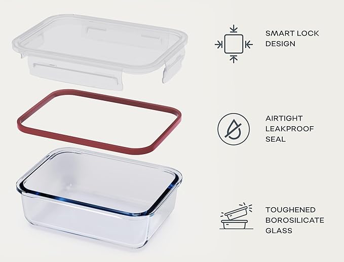 Large Glass Food Storage Containers with Lids | 3 Pack Set 52oz/6.4 cup