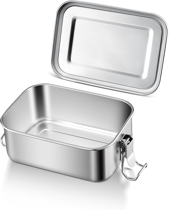 E-far Stainless Steel Bento Box, Mini 550ml Metal Lunch Box, 18.6oz Leak-Proof Food Snack Container with Lids, Reusable Meal Storage for Camping Picnic Travel Work