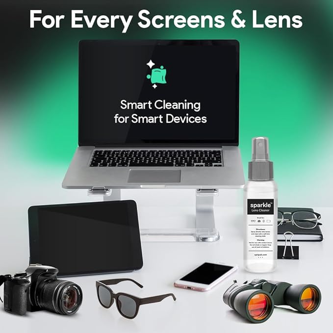 Sparkle Anti-Reflective Lens Cleaner Spray kit | (2) 1oz Glasses Cleaner Spray + (2) Microfiber Cloth for Eyeglasses, Sunglasses, Lenses