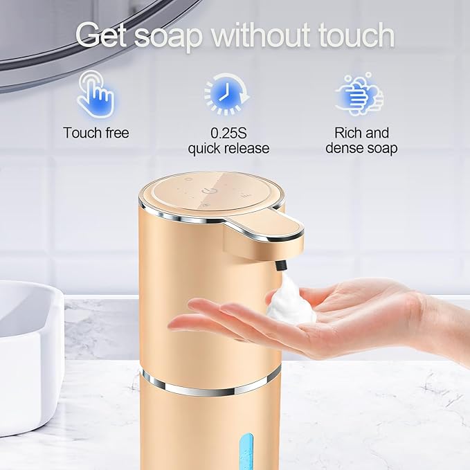 Automatic Foaming Soap Dispenser - Hand Free Pump Touchless Soap Dispenser USB Rechargeable Dispenser with 380ml, 4levels Adjustable Dispenser for Bathroom Kitchen