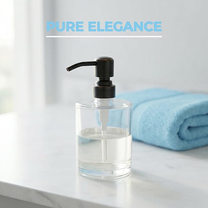 Bathroom Soap Dispenser Glass with Oil Rubbed Bronze Pump, 11 OZ Clear Cylinder Bottle with Stainless Steel Pump Refillable Liquid Hand Soap Dispenser for Kitchen Countertop