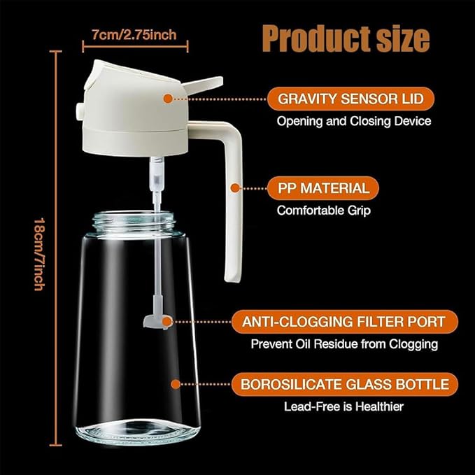 Oil Dispenser for Kitchen Spray, Oil Dispenser Bottle Spray and Pour, 2 in 1 Olive Oil Dispenser Bottle for Kitchen, 16oz/470ml Glass Oil Bottle for Air Fryer, Salad, Frying, BBQ ( Color : Black )