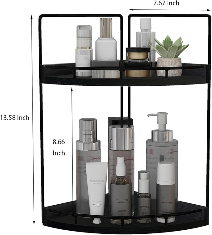 2-Tier Bathroom Counter Organizer, Vanity Counter Corner Shelf, Skincare, Black