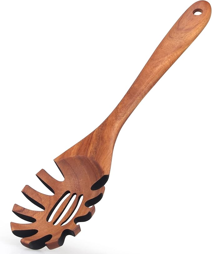 Wooden Pasta Spoon with Teeth Spaghetti Fork Tongs 12.5 Inch Pasta Forks Serving Utensils Acacia Wood Spaghetti Server Spoons Ladle Pastas Spatula Kitchen Tool Spaghettis Scoop Strainer Noodle Spoon