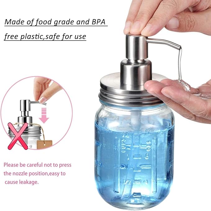 Amolliar Mason Jar Liquid Soap Dispenser Lid, Stainless Steel Pump for 16oz Regular Mouth Jar, Rustic Farmhouse Decor, Kitchen Hand Soap, Dish, Lotion Soap, Brushed Nickel 4 Pack, Extra 2 Long Tubes