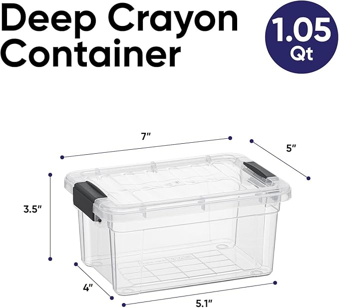 Superio Mini Storage Container Plastic Crayon Box Art Supplies and Sewing Case Stackable Clear Small Organizer for Beads, Stationery, Chalk, and Food